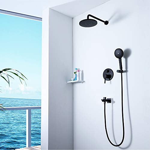 Ensemble de robinet de douche noir mat complet avec mitigeur mural de salle de bain - 3