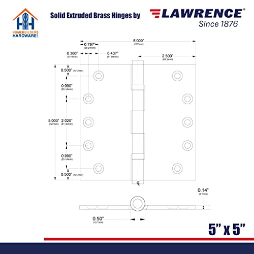 Embassy Door Hinge Solid Brass – 5 X 5 Inch, Heavy Duty, Pewter, Ball Bearings, Rust Resistant Stainless Steel Pin, Architectural Designer Grade, Home Improvement, 3 Pack #TOP7