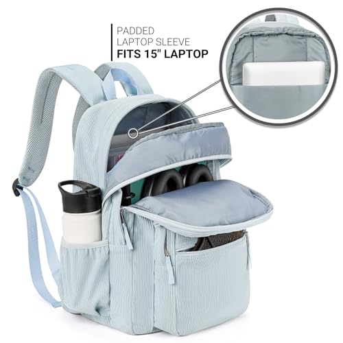 Image of ZORFIN 26L Backpack for College, and Travel: Corduroy Bookbag - Sky Blue