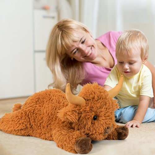 5lbs Highland Cow Weighted Stuffed Animals, 24in Giant Highland Cow Gift Plush Toy,Adorable Stuffed Animal for Kids and Adults Highland Cattle Plushie Pillow Decor - 4