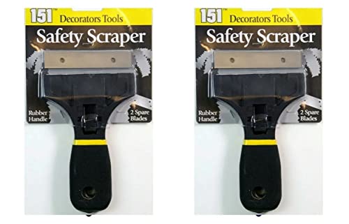 Set of 2 Household Scraper with Rubber Handle Retractable Blade & 2 Spare Blades for Removing Labels, Paint & Stickers from Windows, Mirrors, Tiles & More Decorative Jobs