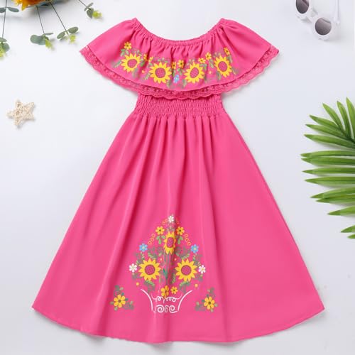 Mexican Dress for Girls Traditional Off-Shoulder Floral Embroidery Cinco de Mayo Fiesta Party Folklorico Dress3