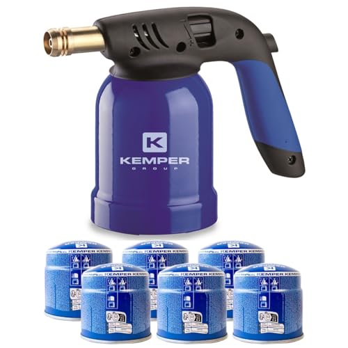 KEMPER - Lampe a souder coque acier piezo + 6 cartouches gaz 190g avec sécurité stop gaz