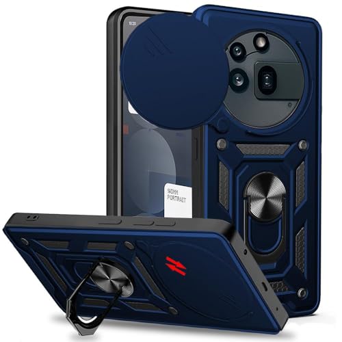 Image of Spazy Case Nothing Phone 3a Pro Back Cover | Heavy Duty Hybrid Case with 360 Degree Rotating Finger Ring Holder + Slider Shutter Camera Protection Case for Nothing Phone 3a Pro - Blue