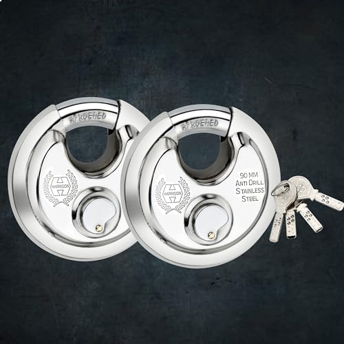 Image of Harrison Padlocks Free / 1 Round Padlock 90Mm 145C with 4 Computerised Key Stainless Steel Material /Bright Chrome Plated Finish /Padlock, Padlocks, Locks for Home, Locks for Main Door