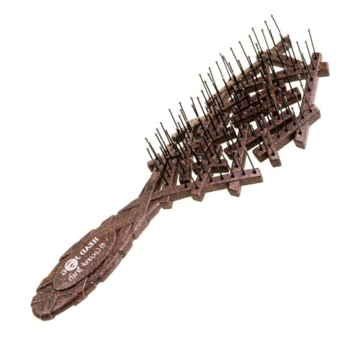 Head Jog 19 Coconut Brush, Eco-Friendly Detangler with Flexible Bristles for Wet or Dry Hair, Made from Coconut Husk