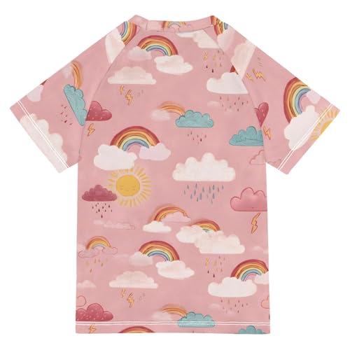 ALAZA Kids Rash Guard Girls Toddler Swim Shirts Short Sleeve Cute Rainbow Rain UPF 50+ 3T2