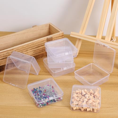 Image of TEHAUX Clear Plastic Storage Box with Hinged Lid Small Organizer for Jewelry Beads Craft Supplies 2.95 X 2.83 X 0.94 Inch Stackable Mini Container for Home Office