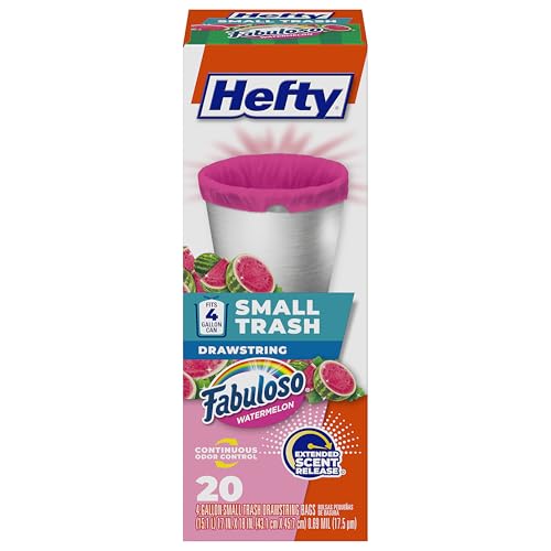 Hefty Small Trash Bags 4 Gallon Pink Fabuloso Watermelon Scented Garbage Bags with Drawstring Closure 20 Bags