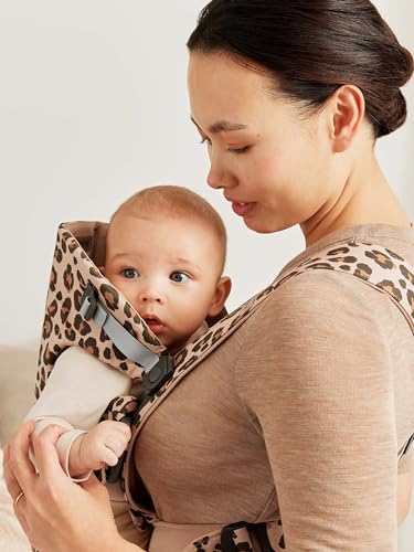Image of BabyBjorn Baby Carrier Mini, Cotton, Beige /Leopard | Newborn Carrier (7-15 lbs), Ergonomic, Easy-to-Use