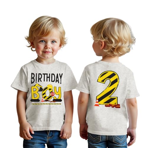 Bagger Kinder Shirt Junge Geburtstags Tshirt Birthday Boy Drucker T-Shirt 1-4 Jahre Geburtstag Kleidung Sommer Kurzarm Top Rundhals Jungen Hemden Kleinkind Geburtstagsshirt(Blumengrau 3 Jahre)