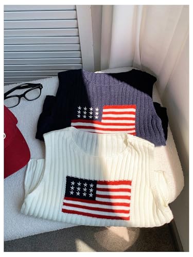 SweatyRocks Women's 2 Pack American Flag Sweater Vest Crew Neck Knitted Tank Top4