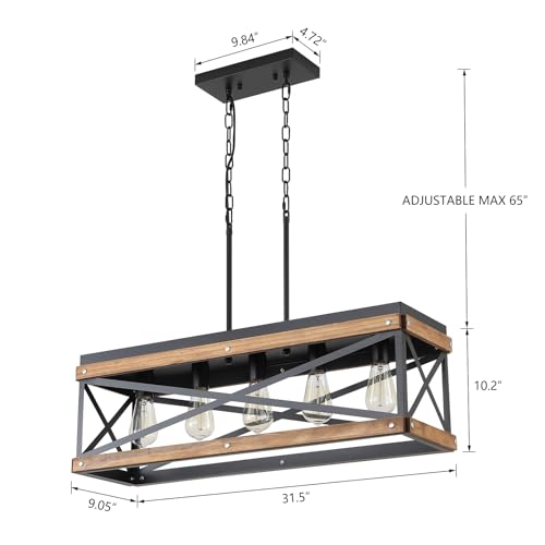 Rustic-Farmhouse-Wood-Kitchen-Island-Lighting-5-Lights-Rectangular-Pendant-Light-Fixture-Adjustable-Chain-Oak-Wood-and-Metal-Linear-Chandelier-for-Dining-Room-Kitchen-Island-Farmhouse-Black Rustic Farmhouse Wood Kitchen Island Lighting 5 Lights Rectangular Pendant Light Fixture Adjustable Chain Oak Wood and Metal Linear Chandelier for Dining Room Kitchen Island Farmhouse Black