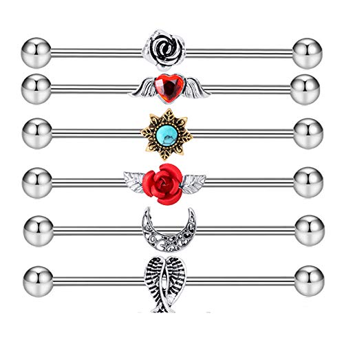 TIANCI FBYJS Industrial Earrings for Women Men Stainless Steel Industrial Barbell Industrial Bar Piercing 14g 38mm 1 1/2 inch Silver