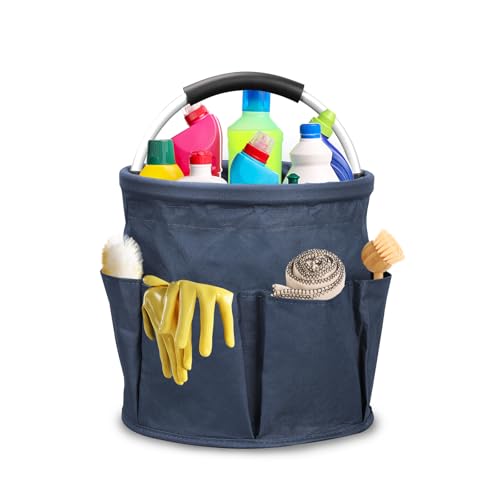 Qivine 17L Cleaning Caddy with Handle, Cleaning Supply Caddy Foldable Tool Bag Cleaning Products...