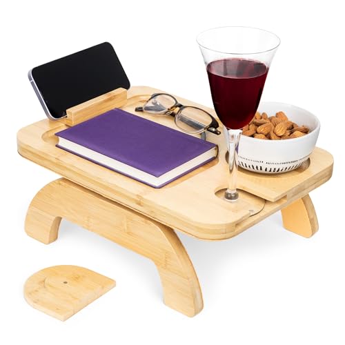 Ivory's World Bamboo Sofa Arm Tray, Armchair tray, with 360° Rotating Phone Holder, Couch table, Arm Chair Table, Sofa Tray Table for Wide Couches, Arm Chair Table Tray, Couch Arm Table, Sofa Tray