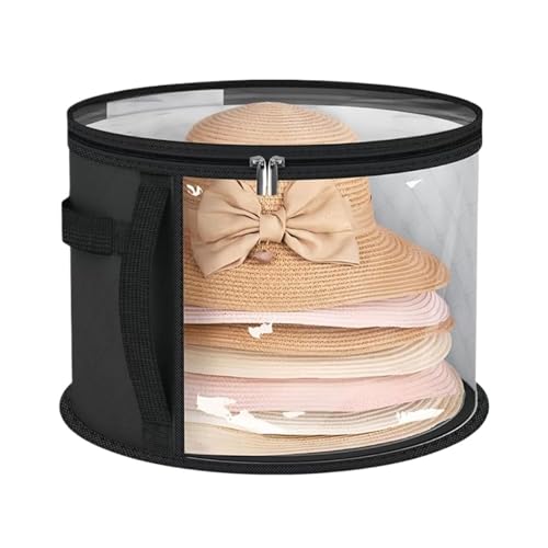 SNRTKA Hat Storage Box Hat Storage Bucket with Zippered Lid Large Capacity Storage Box Convenient Round Travel Hat Organizer Clear Window Storage Bins for Hat(Black)