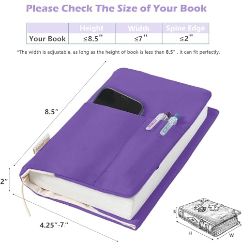 APLUFINE Canvas Book Covers, Washable Book Protector, Jumbo Book Cover for Paperback Novels, Adjustable Book Cover for Hardcover with Pockets for Pen, Soft Cover Books, Book Lovers Gifts, Lavender by Aplufine - Image 5