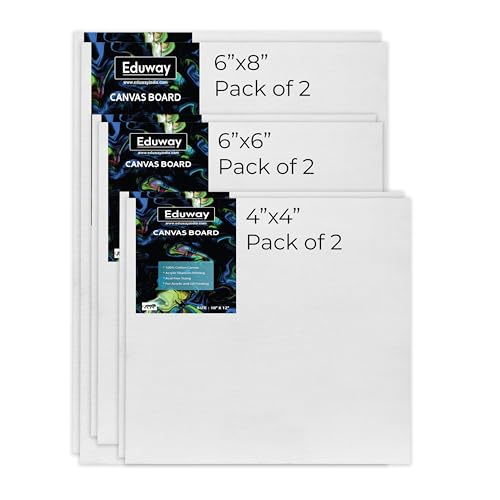 Image of Eduway Canvas Board for Painting- (4x4 | 6x6 | 6x8) 2 pcs Each | Premium Quality 7Oz Pre-Primed Cotton Canvas Board for Artists & Beginners | Ideal for Acrylic, Oil, Gouache Colors (Pack of 6)