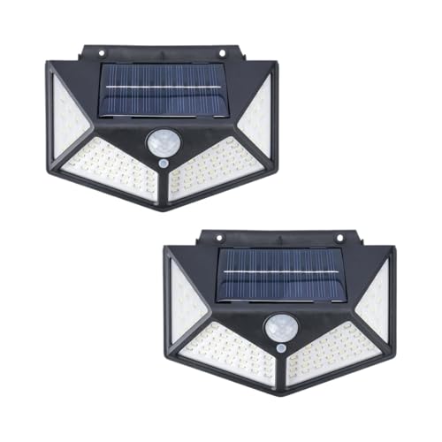 Luces Solares Exterior Luces Solares De Seguridad For Pared Exterior Con Sensor Movimiento, 100 LED, 3 Modos Iluminacion Jardin Decorativas(2 pack)