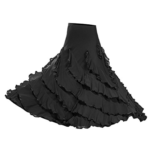 Perfeclan Adulte Femmes Espagnol Flamenco Gitane Belly Danse Jupe Performance Femme Fille - Noir, comme décrit