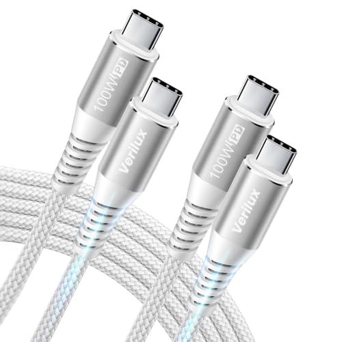 Image of Verilux 2Pcs PD 100W Type C Cable Fast Charging 6.6FT /2M | 480Mbps Data Cable C Type Fast Charging with Nylon Braided Design for iPhone 18 /17 /16 /15 Series, Galaxy S26 /S25 /S24, Laptops