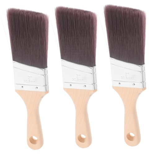 HOMSFOU 3 pinceles de pintura con mango de madera, duradero, industrial, para manualidades y accesorios para el hogar, bordes lisos, construcción resistente, multiusos para varias superficies