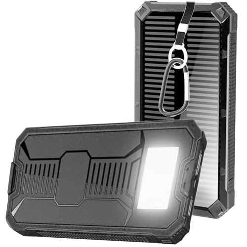 Batterie Externe Solaire 20000 mAh,Power Bank Haute Solaire Capacité Chargeur Portable,2 Ports USB Batterie de Secours,avec Lumière LED,pour...