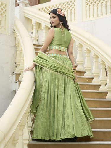 Image of PURVAJA Women's Silk Semi-Stitched Lehenga choli