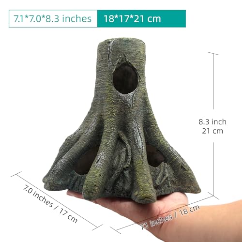 Image of Aquarium Decor Corner Tree Stump Trunk Hollow Betta Cichlid Cave Rocks, Reptile Tank Accessories Climing Ramp for Reptiles, Amphibians, Leopard Gecko, Snake, Lizard, Frogs, Fish