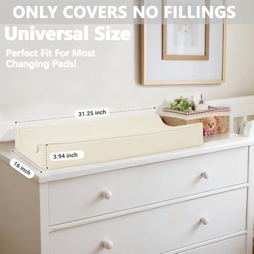 Vegan Leather Changing Pad Cover - 31\"X 16\" - Waterproof Wipeable, Extra Thick & Portable & Non-Slip Diaper Mat - Fits Standard Changing Tables for Baby Boy Girl (White)