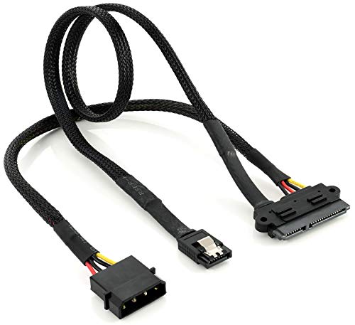 POPPSTAR 50cm Dualkabel - Sata 3 Datenkabel und Stromkabel (Sata 3 Kabel f&uuml;r Daten und Molex zu S-ATA Stromadapter (4-Pin auf 15-Pin Sata) in einem), gesleevt, schwarz