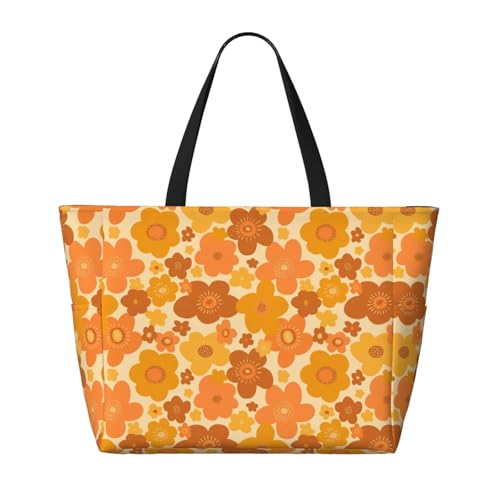 70s Retro Vintage Floral Pattern Oversized Waterproof Beach Bag – Multi-Pocket Zipper Tote, Compact Foldable Design For Travel, Pool, Shopping & Outdoor Adventures2