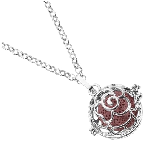 SEWOART Collar Tallado De Piedra Volcánica y Aromaterapia, Colgante Abierto Diseño Hueco, Color k Rosa Vivaz, Joyería Única Para Mujer, Elegante Para Uso Diario y Purificación Ambiental