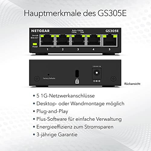 Bild 5 - NETGEAR GS305E Managed Switch 5 Port Gigabit Ethernet LAN Switch Plus (Plug-and-Play, Netzwerk Switch Managed, IGMP Snooping, QoS, VLAN, lüfterlos, Robustes Metallgehäuse), Schwarz