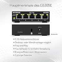 NETGEAR GS305E Managed Switch 5 Port Gigabit Ethernet LAN Switch Plus (Plug-and-Play, Netzwerk Switch Managed, IGMP Snooping, QoS, VLAN, lüfterlos, Robustes Metallgehäuse), Schwarz – Ansicht 6