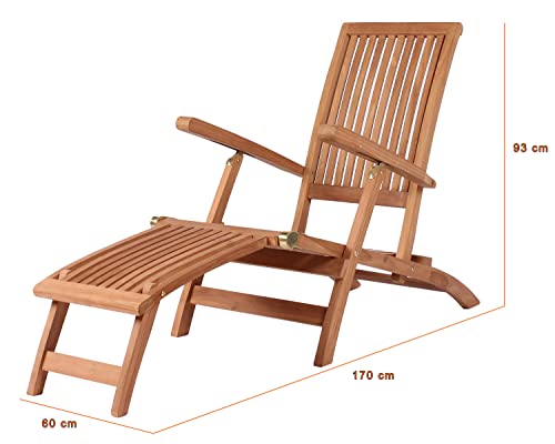 Deckchair aus Teakholz von MR. DEKO Liegestuhl für Garten und Balkon