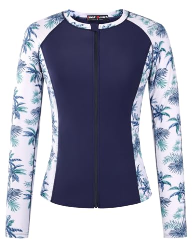 Image of JACK SMITH Women's 3 Piece Long Sleeve Rash Guard Swimsuits Zip Front Bathing Suit Tankini Swimsuits UPF 50