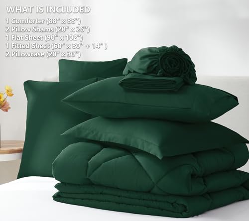 Image of CozyLux Queen Comforter Set Emerald Green - Bed in a Bag Queen Size 7 Pieces, Luxury Soft Bed Set for All Seasons, Bedding Set with Down Alternative Comforter, Sheets, Pillowcases & Shams