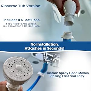   Rinseroo-Slip-On-Bathtub-Faucet-Sprayer-Attachment-Ultra-Flex-Dog-Shower-Hose-Adapter-Portable-Hose-Attachment-with-Sprayer-Pet-Showerhead-Attach-Tub-Spout-5-Foot-Hose-No-Install-for-Speedy-Washing