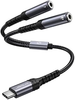 USB-C to 3.5mm Headphone Jack Adapter Y Splitter, JSAUX Type-C to Dual 3.5mm Aux Audio Adapter Compatible with Huawei P40 P30 P20 Mate 20 10, Pixel 4 3 2 XL, Samsung Galaxy Note 20 10 S20 S10 -Grey