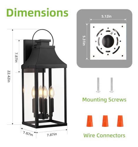 Image of 22'' Large Outdoor Wall Lantern, Black Exterior Lighting Fixture 1 Pack