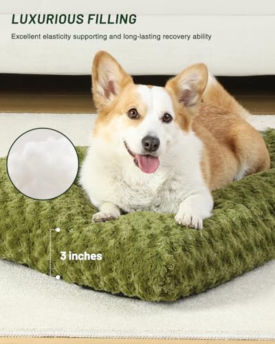 Image of KSIIA Washable Dog Bed Medium Size Dog Crate Bed Pet Mat 29 inchx21 inch Green | Deluxe Plush Comfy Kennel Pad, Anti-Slip Bottom,Deep Sleeping Mat for Medium Dogs,Machine Washable for Easy Cleaning