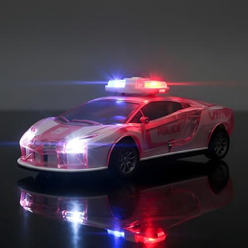 Image of Friction Powered Police Car Toy for Kids with Pull Back Action Super Speed Cop Vehicle with RGB Lights Music Siren Sound Birthday Gift for Boys Girls Toddlers [Red 1007]