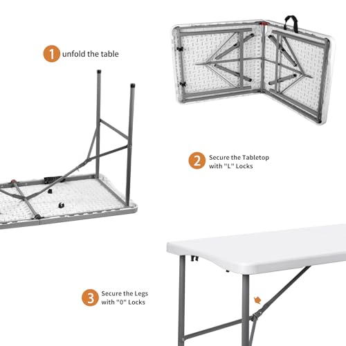 image for WGCTEK 4 ft Plastic Folding Table with Carrying Handle, Straight Legs 
