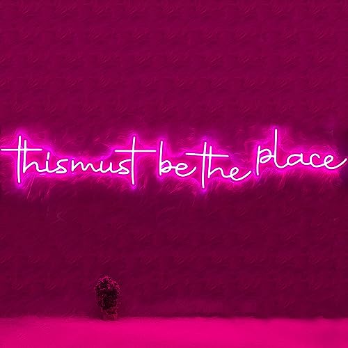 Image of This Must Be the Place Neon Signs 80.5 inch x 14.3 inch Pink LED Light Up Signs for Wall Decor | This Must Be The Place Sign for Bar Cafe Man Cave Anniversaries Wedding Backdrop