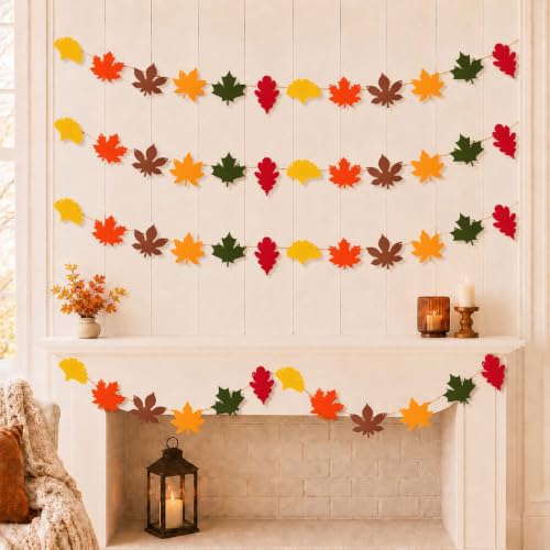 FVKN 4 Pcs Felt Fall Leaf Garland Maple Hanging Banner Thanksgiving Party