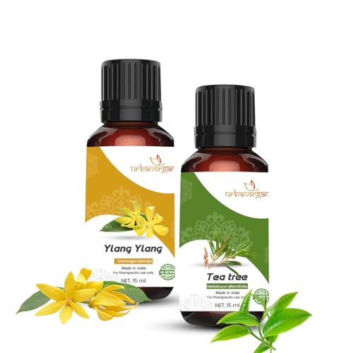 Image of Pure Combo Of 2 Essential oil For Hair & Skin Natural Therapeutic Grade & Undiluted Oil 15ML (Ylang-ylang-Teatree)