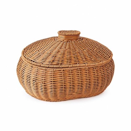 Cesta con tapa de calabaza en ratán artesanal de alta calidad y color marrón té 2