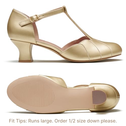 Image of Character Shoes for Women, 2 inch T-Strap 1920s Flapper Dance Shoes Ballroom